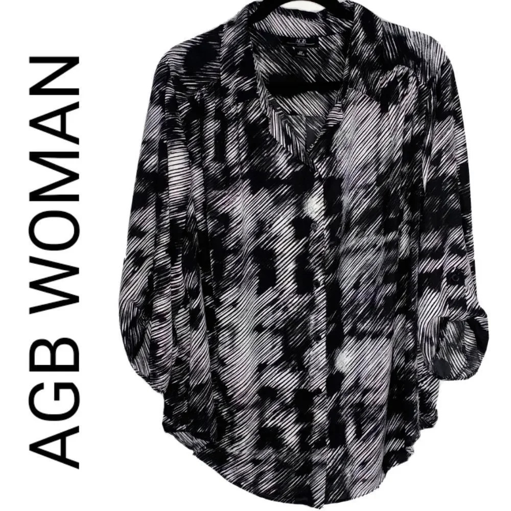 AGB WOMAN BUTTON UP BLOUSE - BLACK & WHITE